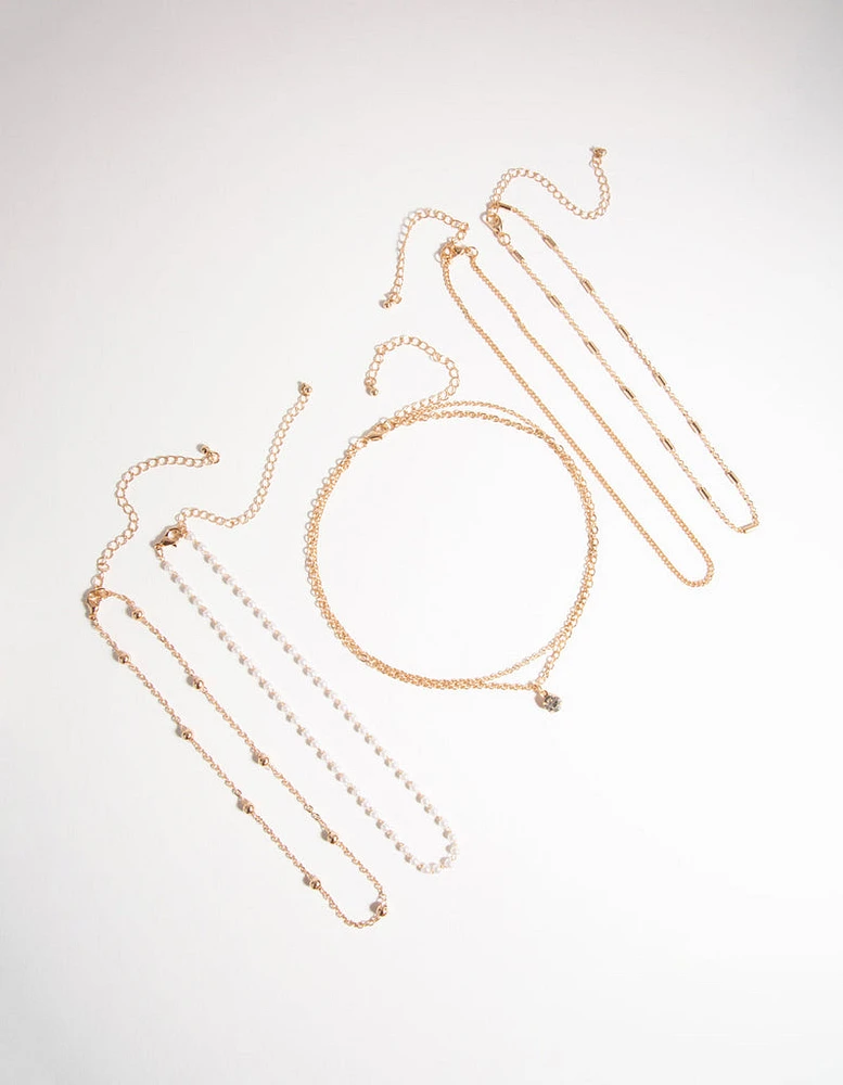 Gold Diamante & Pearl Choker 6-Pack