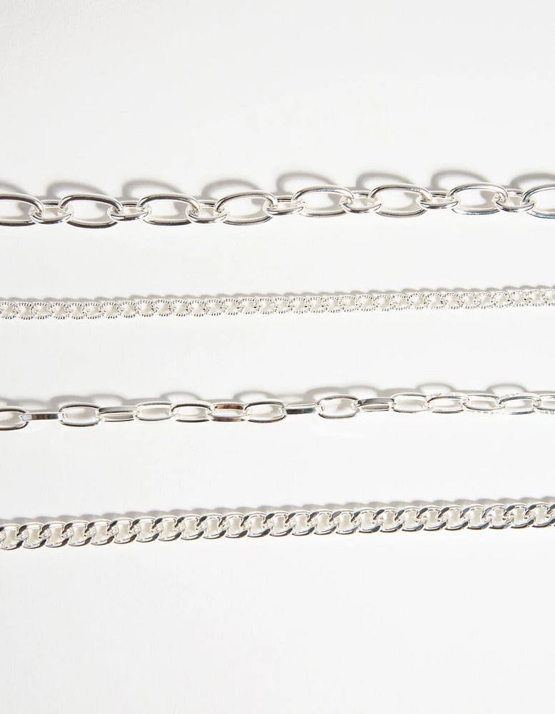 Silver Mixed Chain Choker 4-Pack