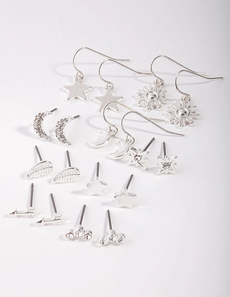 Silver Star & Moon Mix 9-Pack Earring