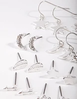 Silver Star & Moon Mix 9-Pack Earring