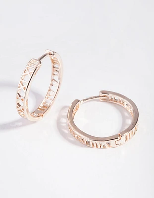 Rose Gold Roman Numeral Hoop Earrings