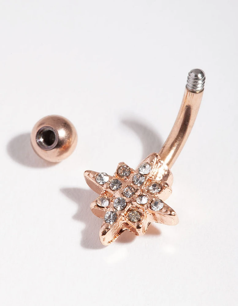 Rose Gold Surgical Steel Starburst Mini Bellybutton Ring