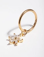 Gold Surgical Steel Cubic Zirconia Flower Charm Belly Ring