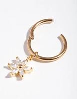 Gold Surgical Steel Cubic Zirconia Flower Charm Belly Ring