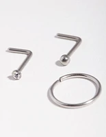 Surgical Steel Rhodium Diamond Nose Ring Pack
