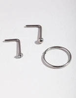 Surgical Steel Rhodium Diamond Nose Ring Pack