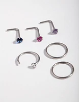 Rhodium Diamante Nose Piercing 6-Pack