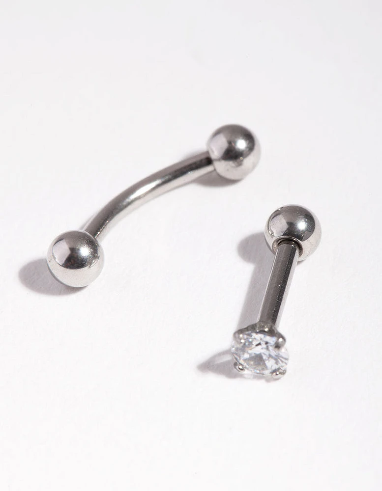 Surgical Steel Rhodium Ball & Cubic Zirconia Earring Pack