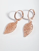 Rose Gold Leaf Huggie Earrings