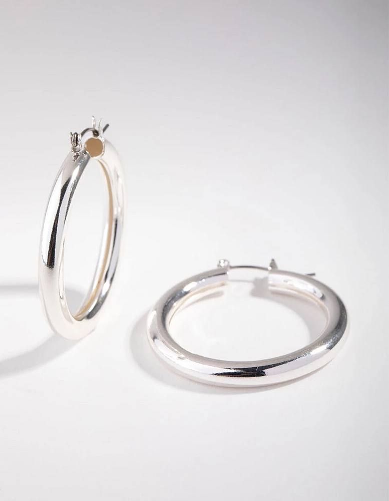 Silver Curved Medium Hoop Earrings