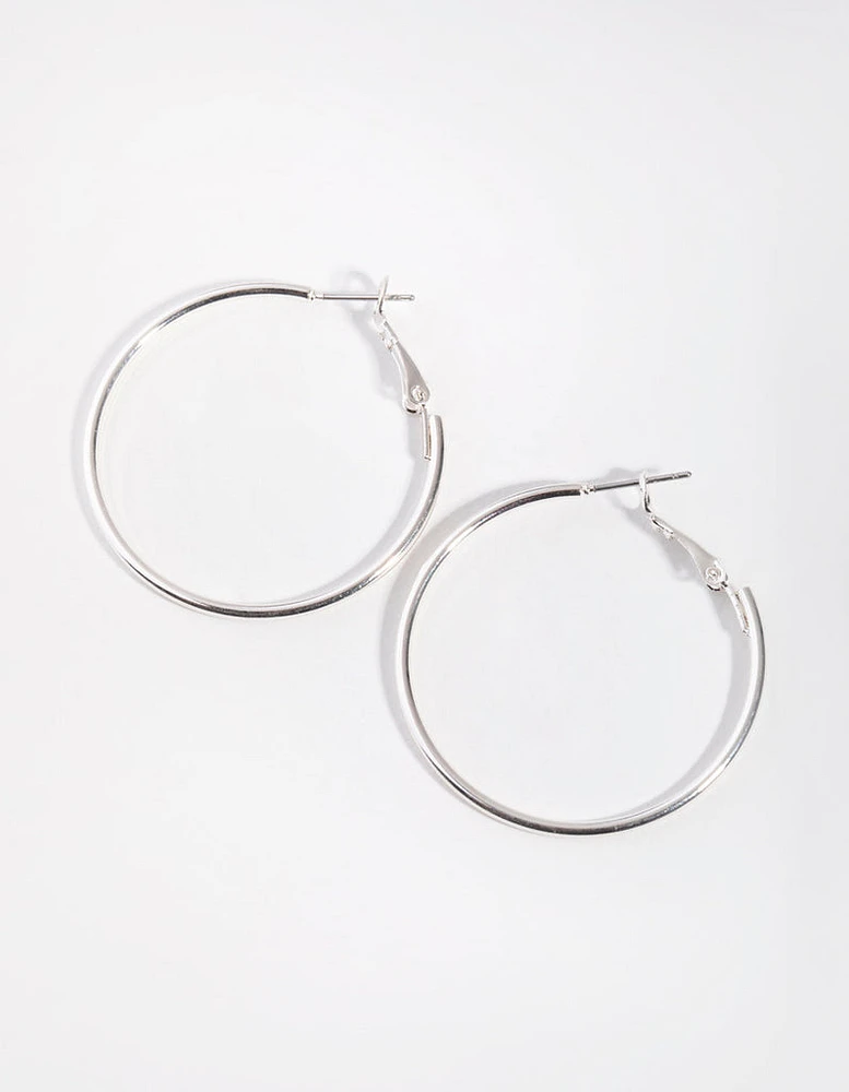 Silver Fine Medium Hoop Earrings