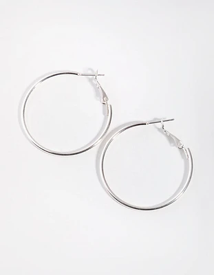 Silver Fine Medium Hoop Earrings