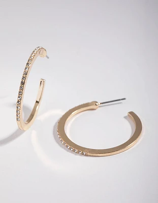 Gold Thin Diamante Hoop Earrings