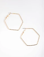 Gold Hexagon Hoop Earrings