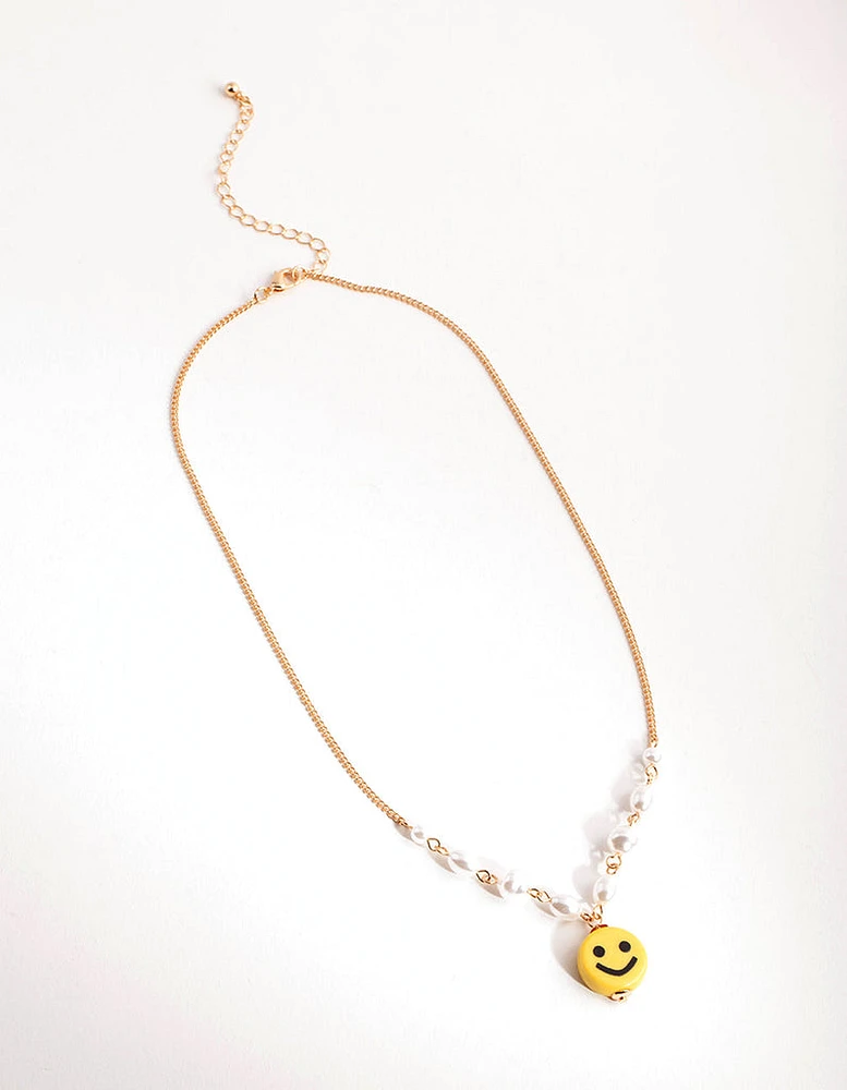 Gold Smiley Pearl Necklace