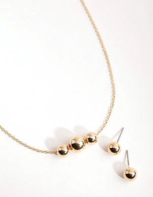 Gold Ball Chain Earring & Necklace Set