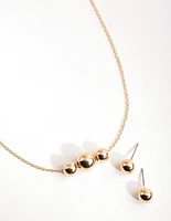 Gold Ball Chain Earring & Necklace Set