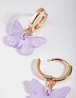 Gold Acrylic Butterfly Hoop Earrings