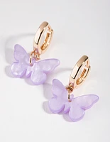 Gold Acrylic Butterfly Hoop Earrings