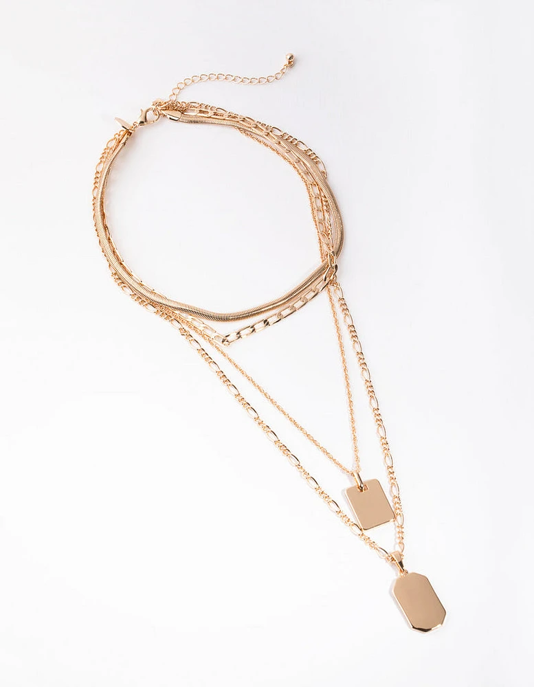 Gold Figaro Disc 4-row Necklace