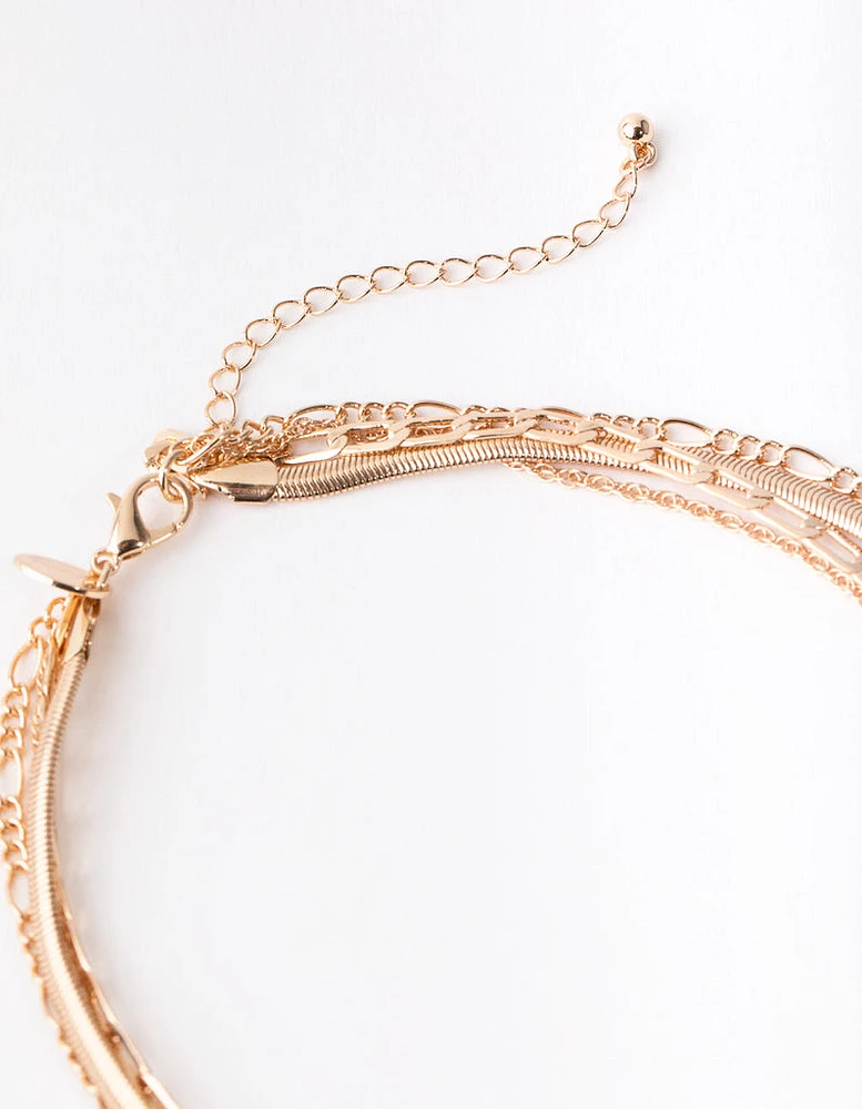 Gold Figaro Disc 4-row Necklace