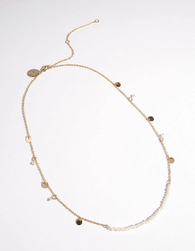 Gold Plated Pearl & Disc Necklace