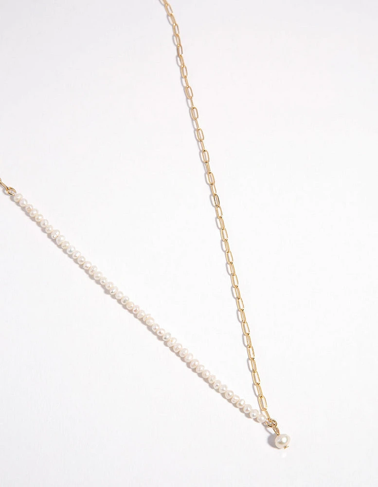 Gold Plated Half Pearl Necklace