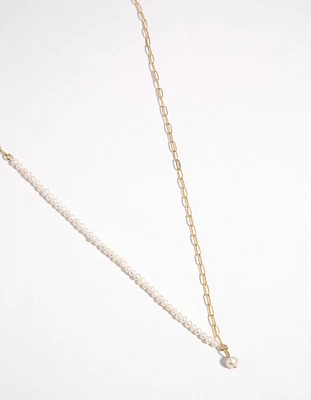 Gold Plated Half Pearl Necklace