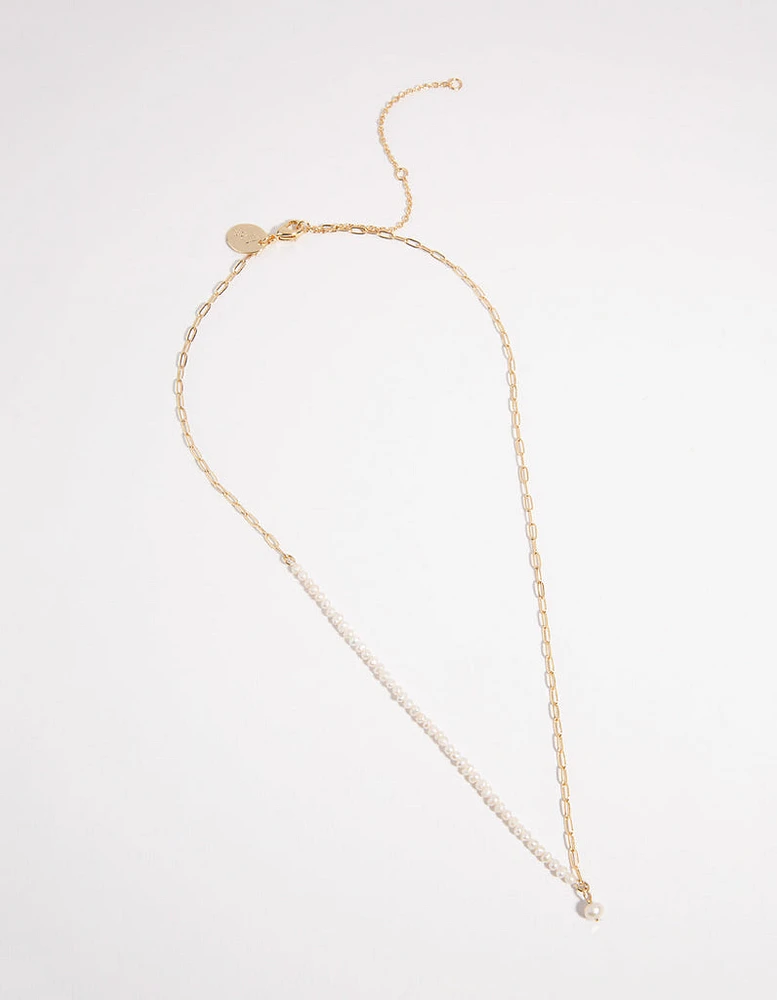 Gold Plated Half Pearl Necklace