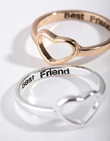Mixed Metal Cut Out Heart Ring Set