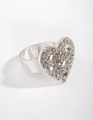 Silver Diamante Heart Sheild Ring
