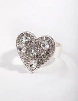 Silver Diamante Heart Sheild Ring