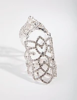 Silver Crystal Hinge Statement Ring