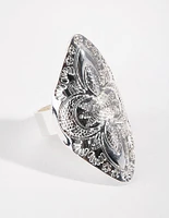 Antique Silver Oval Etched Shield Ring