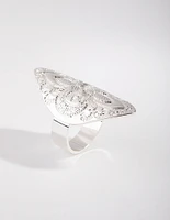 Antique Silver Oval Etched Shield Ring