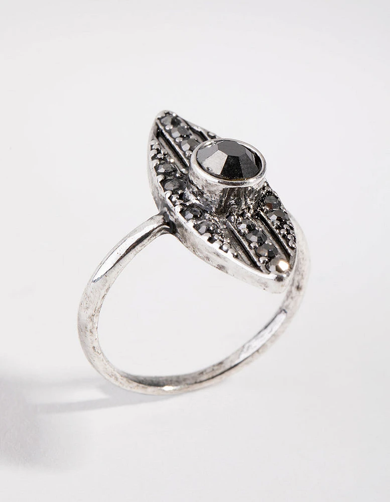 Antique Silver Jet Dome Ring