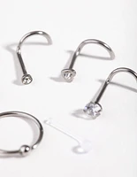 Surgical Steel Mixed Diamante Nose Stud & Ring 6-Pack