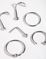 Rhodium Classic Mixed Nose Piercing 6-Pack