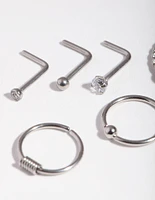 Surgical Steel Rhodium Diamante Twist Nose Stud 6-Pack