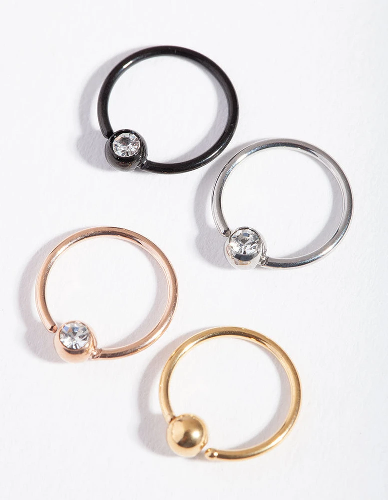 Mixed Metals Diamante Nose Ring 4-Pack