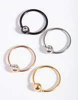 Mixed Metals Diamante Nose Ring 4-Pack