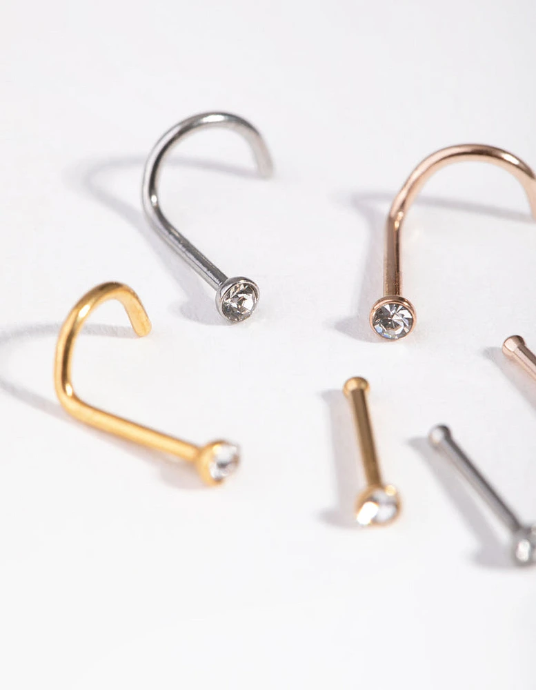 Mixed Metals Diamante Nose Stud 6-Pack