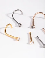 Mixed Metals Diamante Nose Stud 6-Pack