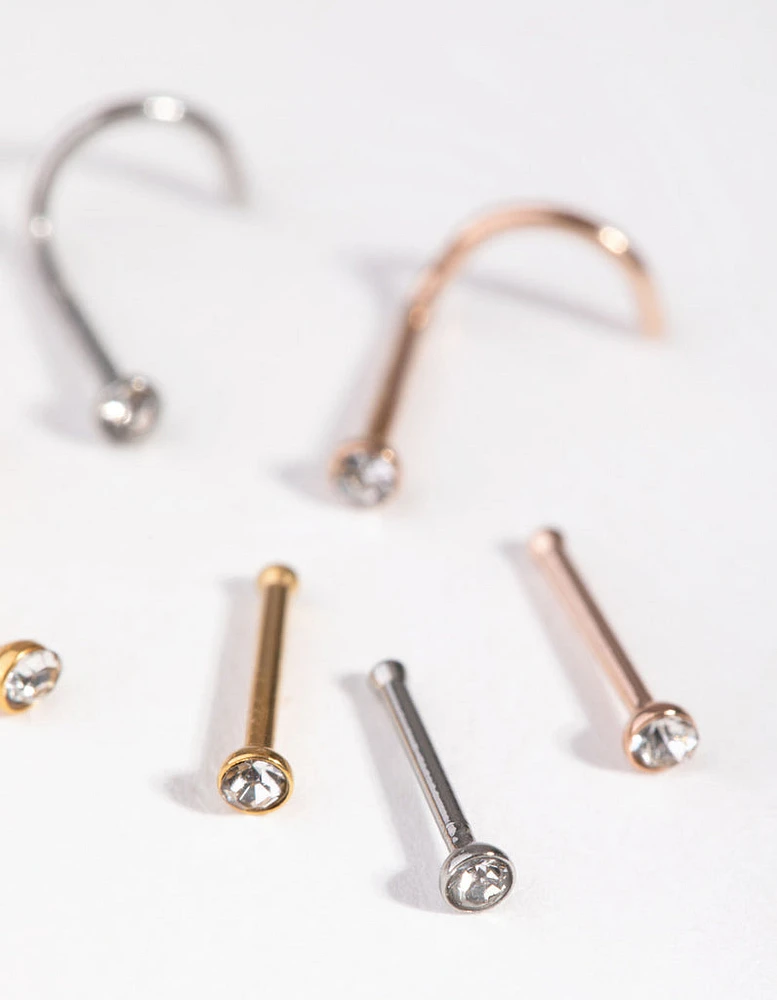 Mixed Metals Diamante Nose Stud 6-Pack