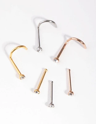 Mixed Metals Diamante Nose Stud 6-Pack