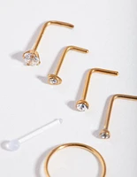 Gold Surgical Steel Mixed Diamante Nose Stud 6-Pack
