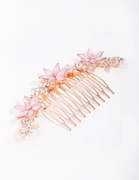 Rose Gold Simple Diamante Flower Comb