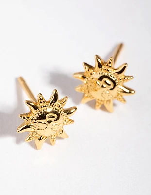 Gold Plated Sterling Silver Boho Sun Stud Earrings