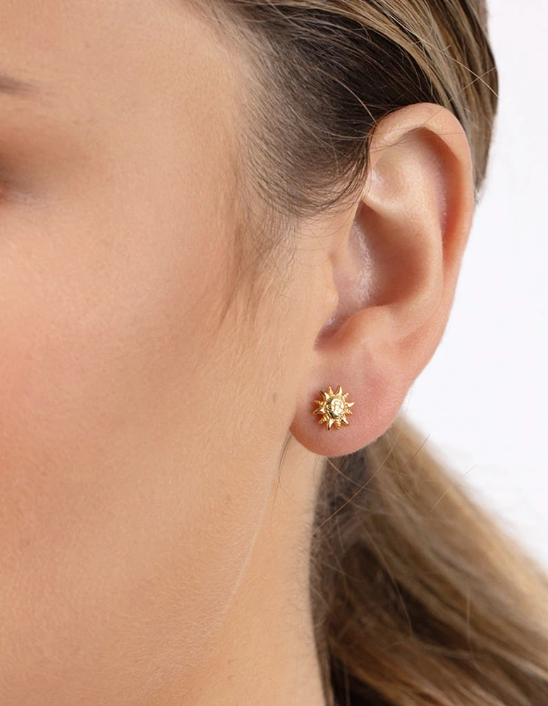 Gold Plated Sterling Silver Boho Sun Stud Earrings