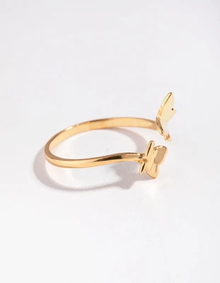 Yellow Gold Plated Sterling Silver Open Butterfly Ring